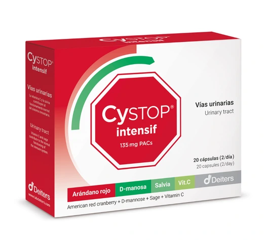 Envase de CYSTOP INTENSIF con 20 cápsulas