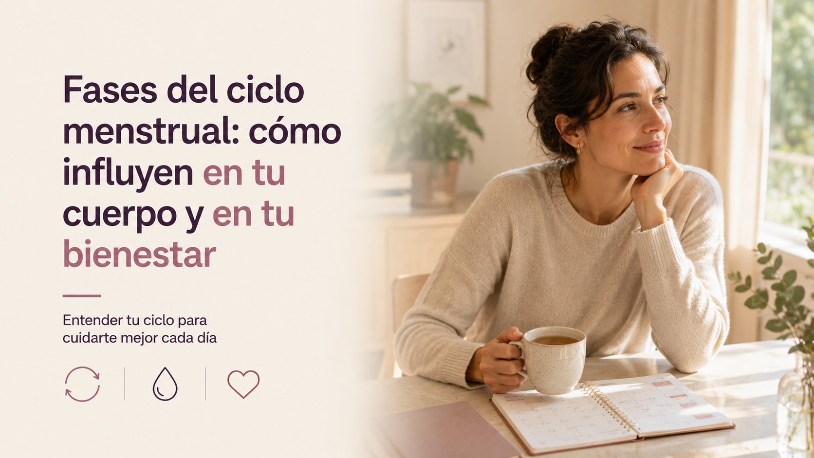 Mujer adulta siguiendo las fases de su ciclo menstrual y cuidando su bienestar diario