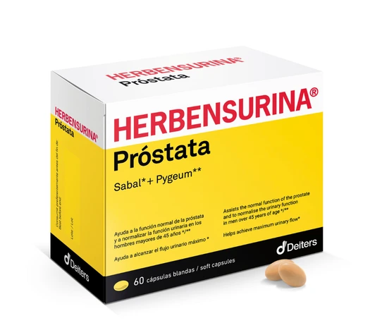 Envase de HERBENSURINA PRÓSTATA con 60 cápsulas blandas