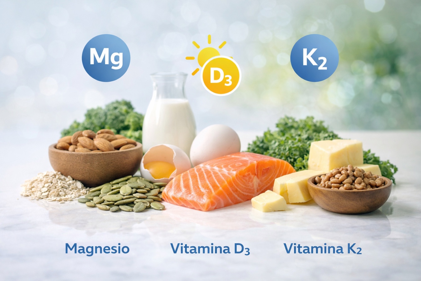 Nutrientes clave para la salud ósea femenina: magnesio, vitamina D3 y vitamina K2
