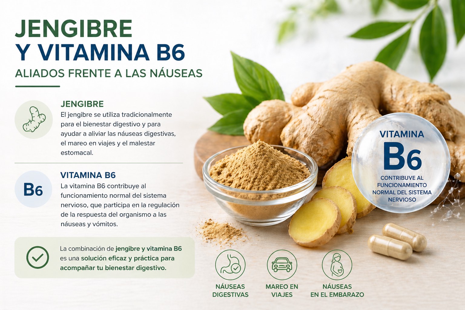 Jengibre vitamina b6 náuseas digestivas remedio natural