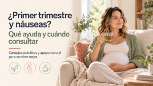Mujer embarazada durante el primer trimestre con náuseas