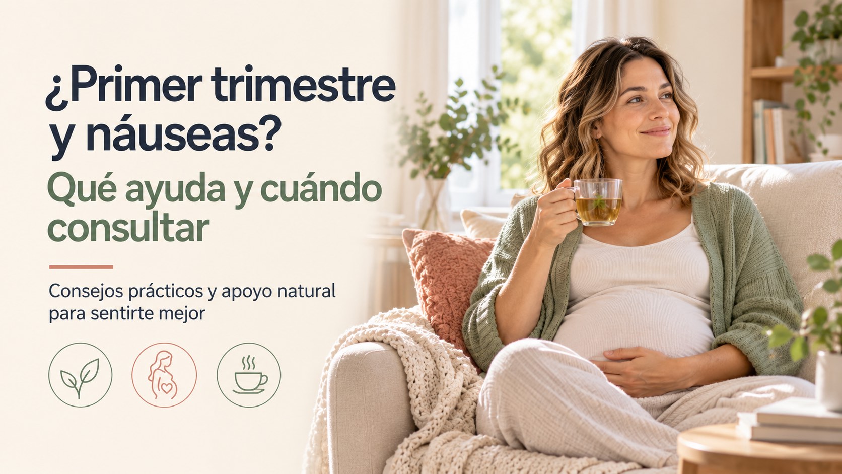 Mujer embarazada durante el primer trimestre con náuseas