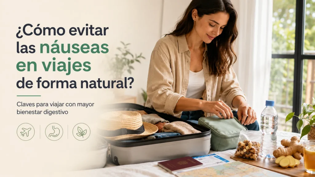 Persona preparando una maleta para viajar con consejos naturales para evitar náuseas en viajes