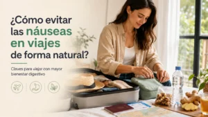 Persona preparando una maleta para viajar con consejos naturales para evitar náuseas en viajes