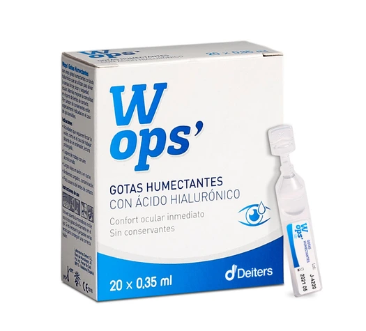 Envase de WOPS' GOTAS HUMECTANTES con 20 monodosis